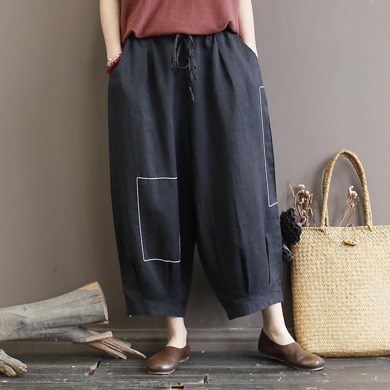 Linne Lös Broderi Sommar Retro Byxor