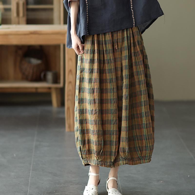 Plus Size Dam Retro Lösa Linne Byxor Med Vida Ben