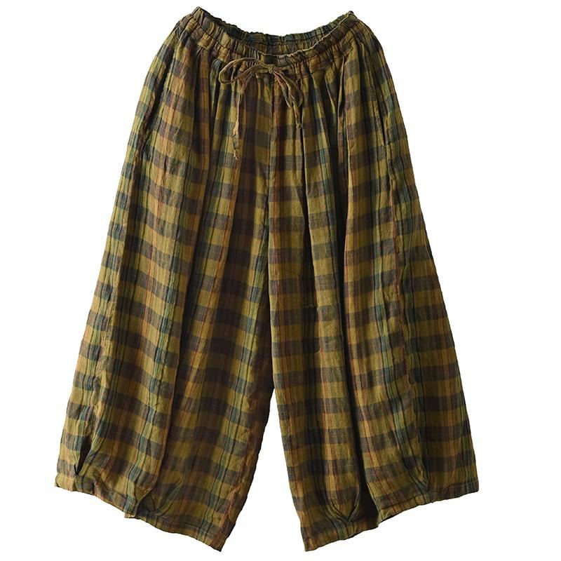 Plus Size Dam Retro Lösa Linne Byxor Med Vida Ben