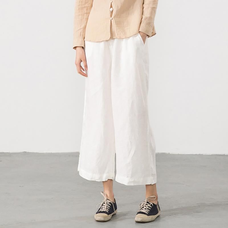 Retro Wide Leg Bomull Linnebyxor