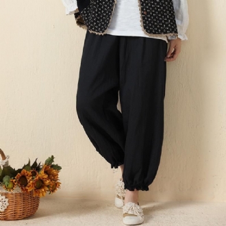Ruffle Solid Autumn Plus Size Bomull Linnebyxor