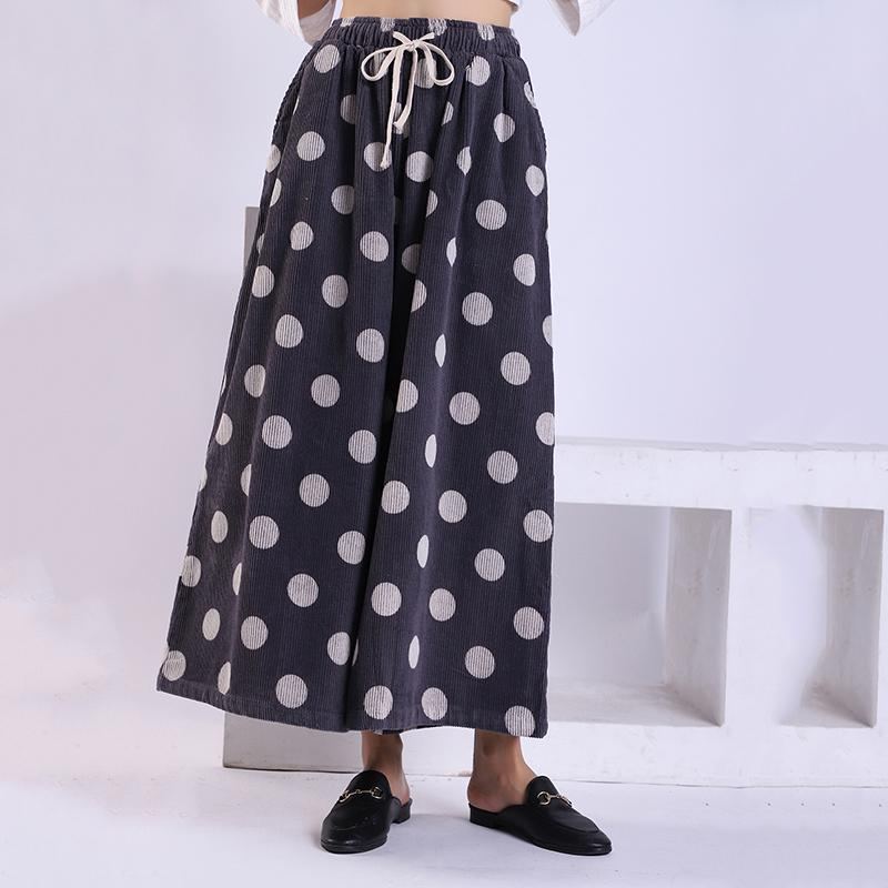 Vår Höst Polka Dot Corduroy Wide Leg Byxor