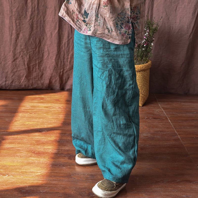 Vår Kvinnor Lös Plus Size Vintage Linnebyxor