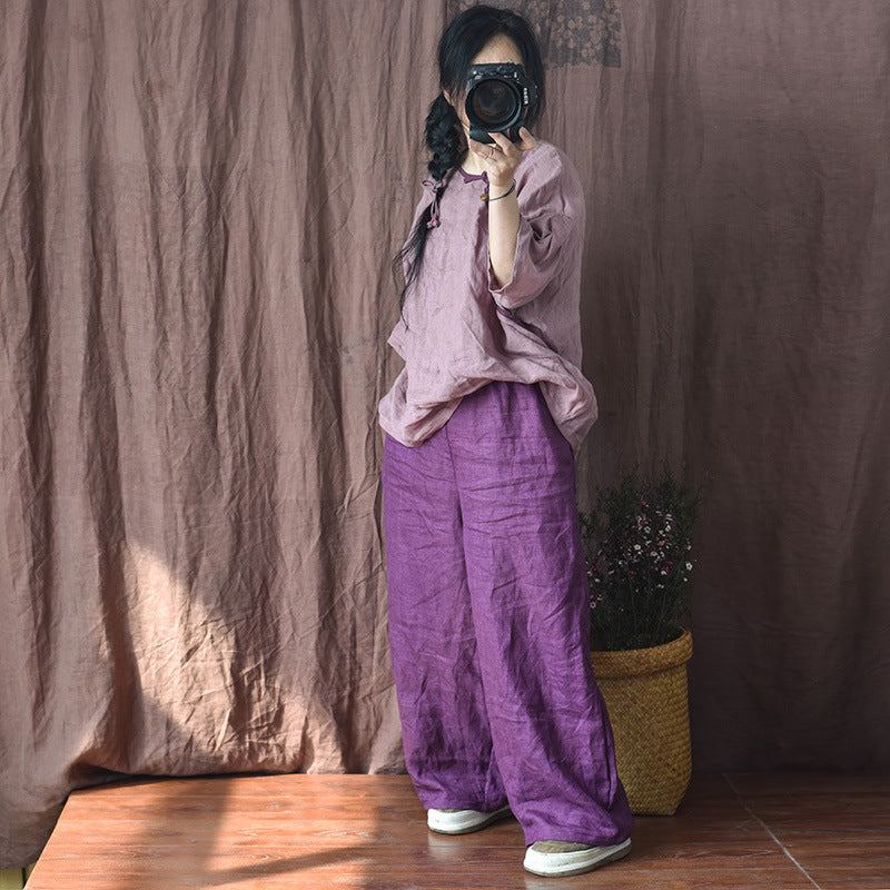 Vår Kvinnor Lös Plus Size Vintage Linnebyxor