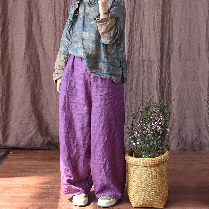 Vår Kvinnor Lös Plus Size Vintage Linnebyxor